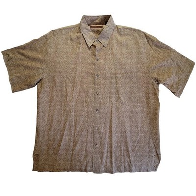 Tori Richard Shirt Mens L Tan Geometric Medallion Cotton Lawn Resort Made in USA