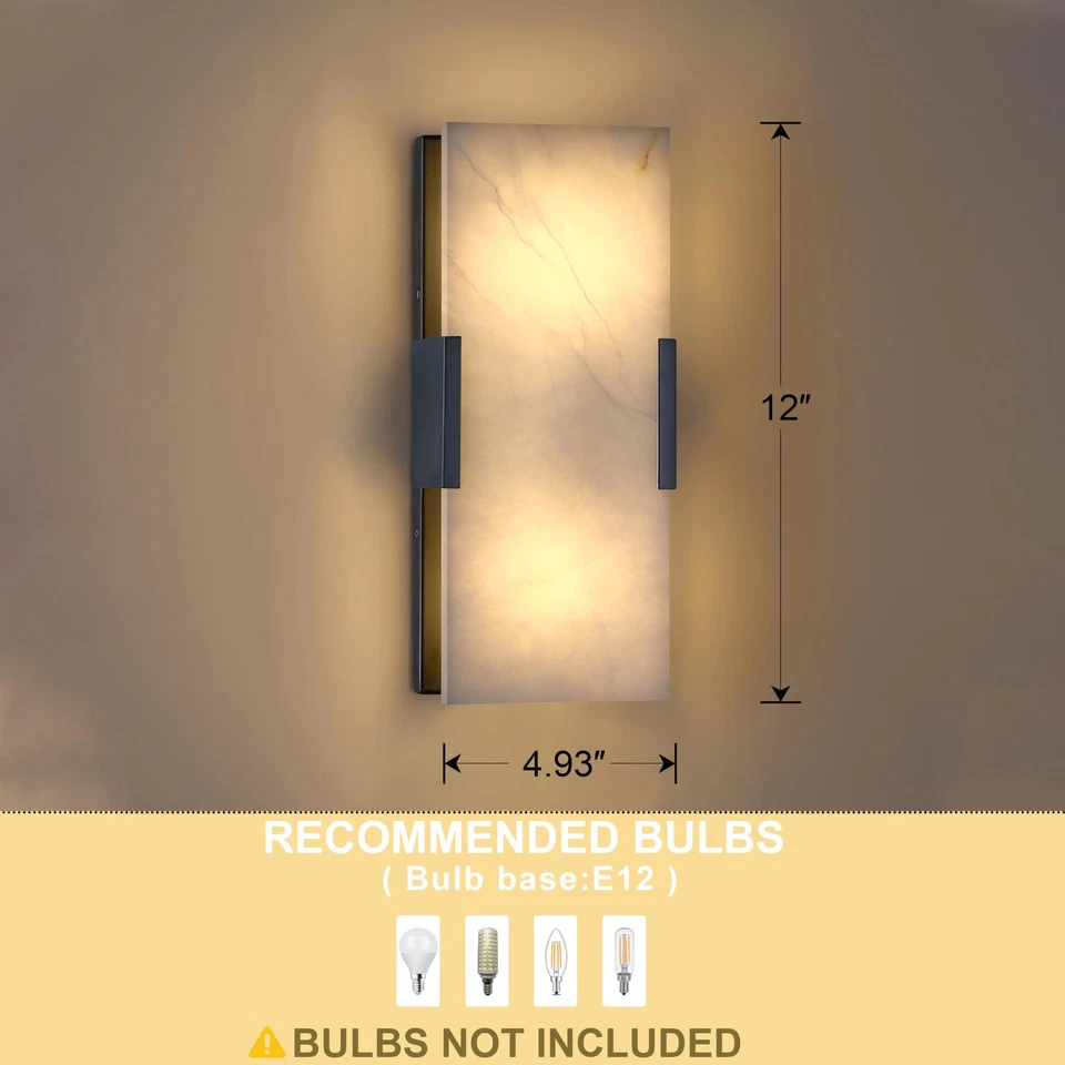 Pack de 2 Apliques de Pared de Baño 2 Luces 12" Cuadrados Naturales Mármol Alabastro Moderno... Foto 3 de 4