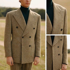 Woolen Men's Winter Suit for Business Workwear Tuxedo Jacket Peak Lapel 2Pcs