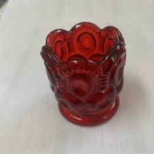 L.E. Smith Moon And Stars Amberina Glass Toothpick Holder Vintage B3