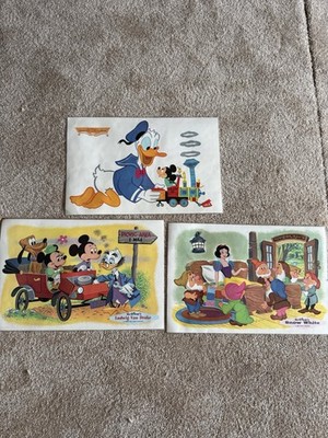 Walt Disney Vintage Collector Prints Set of 3 Laminated Placemats 60s