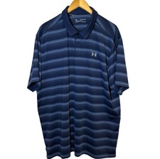 Under Armour Polo Shirt Mens Size 2XL Blue Striped Regular Heatgear Loose Golf