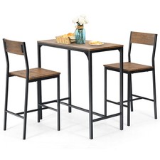 Costway Industrial Counter Height Dining Table Set 3PCS Bar Table Set w/2 Stools