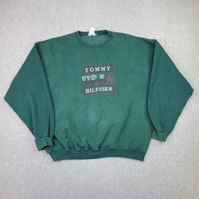 Vtg 90s Tommy Hilfiger USA Crewneck Sweatshirt Men XL Embroidered Logo Y2K Green