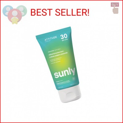 ATTITUDE Mineral Sunscreen SPF 30, Zinc Oxide Broad Spectrum UVA/UVB Protection,