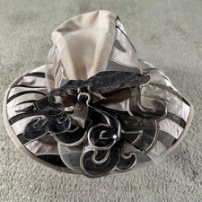 Moshita Couture Hat Wide Brim Womens Large Beige Black Organza Church Derby Bow