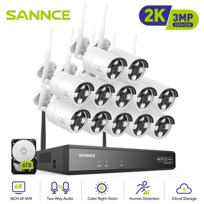SANNCE Wireless 3MP Security Camera System 16CH 4K NVR Two Way Talk AI Detection