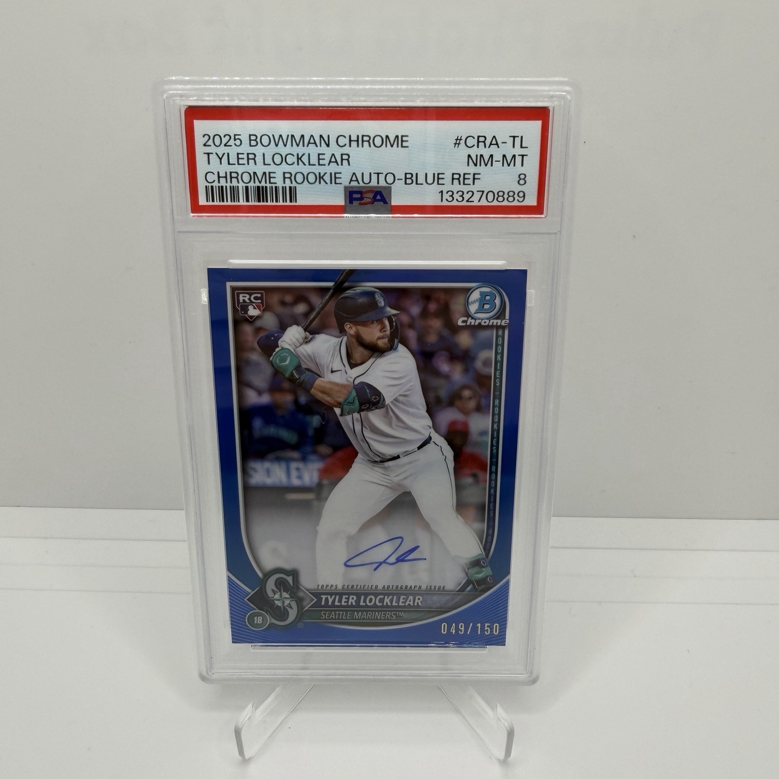 2025 Bowman Chrome Tyler Locklear #CRA-TL Rookie Blue Refractor Auto /150 PSA 8