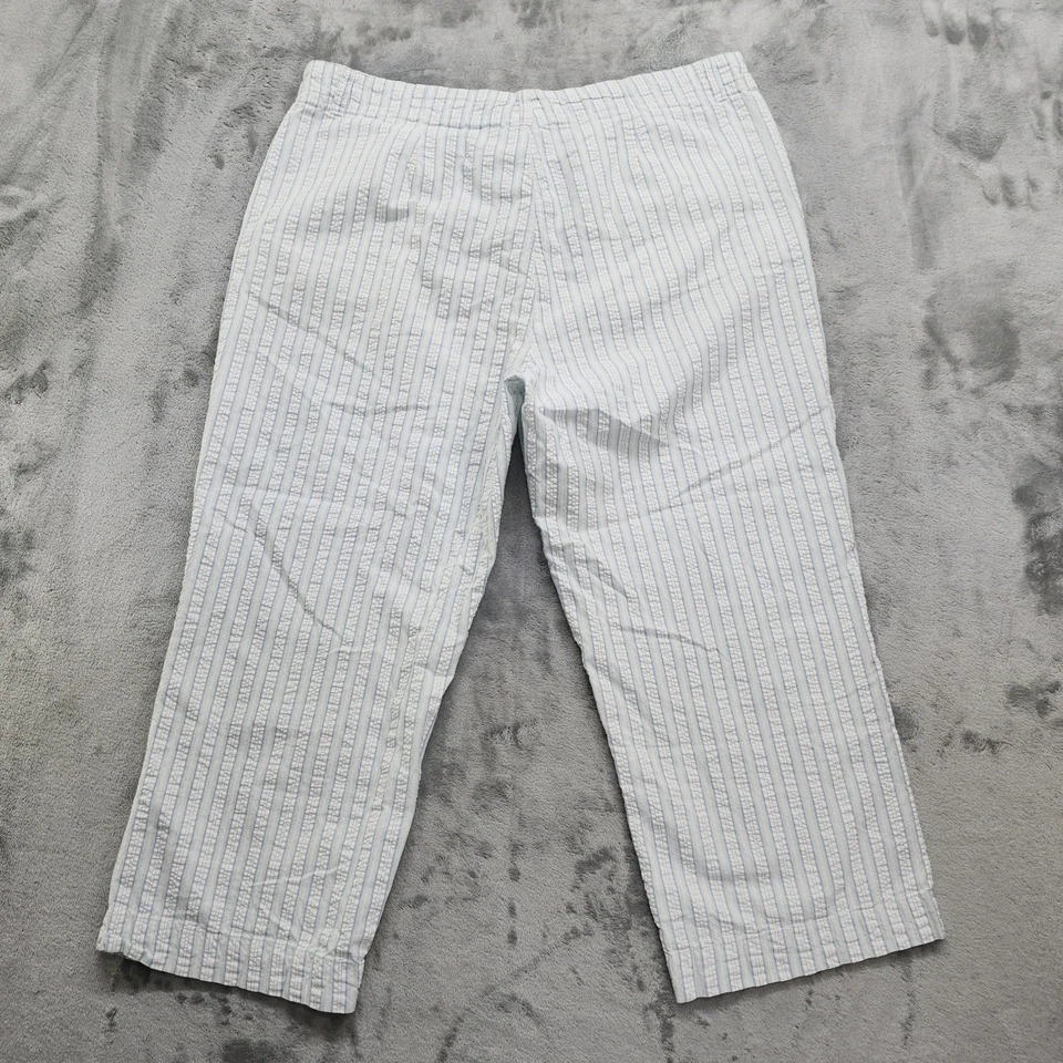 Calça Capri Vintage Anos 90 Edição Básica Feminina 14 Azul Branco Listrado Algodão Crop - Imagem 2 de 4