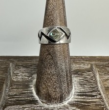 Vintage Sterling Silver Abalone Zig Zag Band Ring Sz 5.75