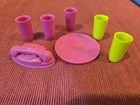 Vintage Barbie Doll Go Together Plate & Cup Glass Lot Green Pink