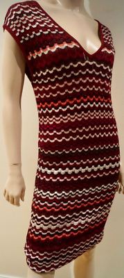 MISSONI LINDEX burgunderfarben cremerosa metallic Faden kurzärmelig geripptes Kleid S