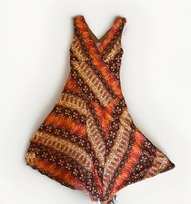 Y2K Fairycore Drop Waist Asymmetrical Babydoll Midi Dress 12 Long Boho Print