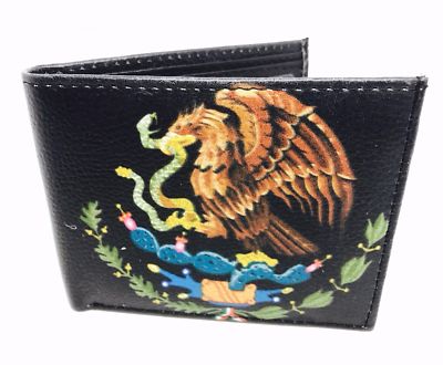 Mexico Eagle Bi-Fold Men's Leather Wallet Printed In Gift Box Flag Aztec 