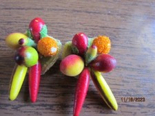 Vintage Fruit Salad Shoe Clips Jewelry Red Yellow Bananas Apples Pepper Retro