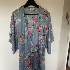 NATORI Women  s BEAUTIFUL Floral Open w/Ties Polyester Robe Wide 3/4 Sleeves Sz L