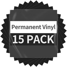 15 Sheets 12x11.8 inch Glossy Black Permanent Adhesive Vinyl for Decals