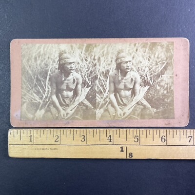 Inkponiska Native Indian Winnebago Warrior Stereoview B.F. Upton c1865 XT2391