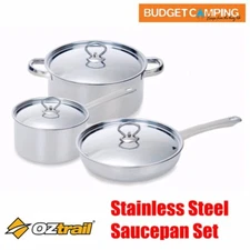 Oztrail Lightweight Stainless Steel 3Pcs Saucepan Set
