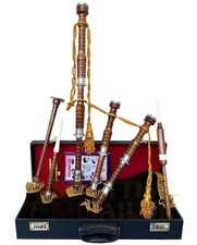 Great Highland Bagpipe Natural Finish Silver Mounts Dark Brow Velvet Tutor Book