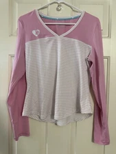 Chubby Mermaids Pink/White Striped  Long Sleeve Save the Manatees Top Sz Large