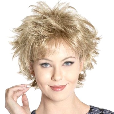 Frauenparty Fluffy Blonde Short Straight Synthetic Hair Perücken für Erwachsene
