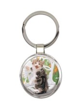 Cat : Gift Round Keychain Cute Animal Kitten Funny Friend Flowers Pet