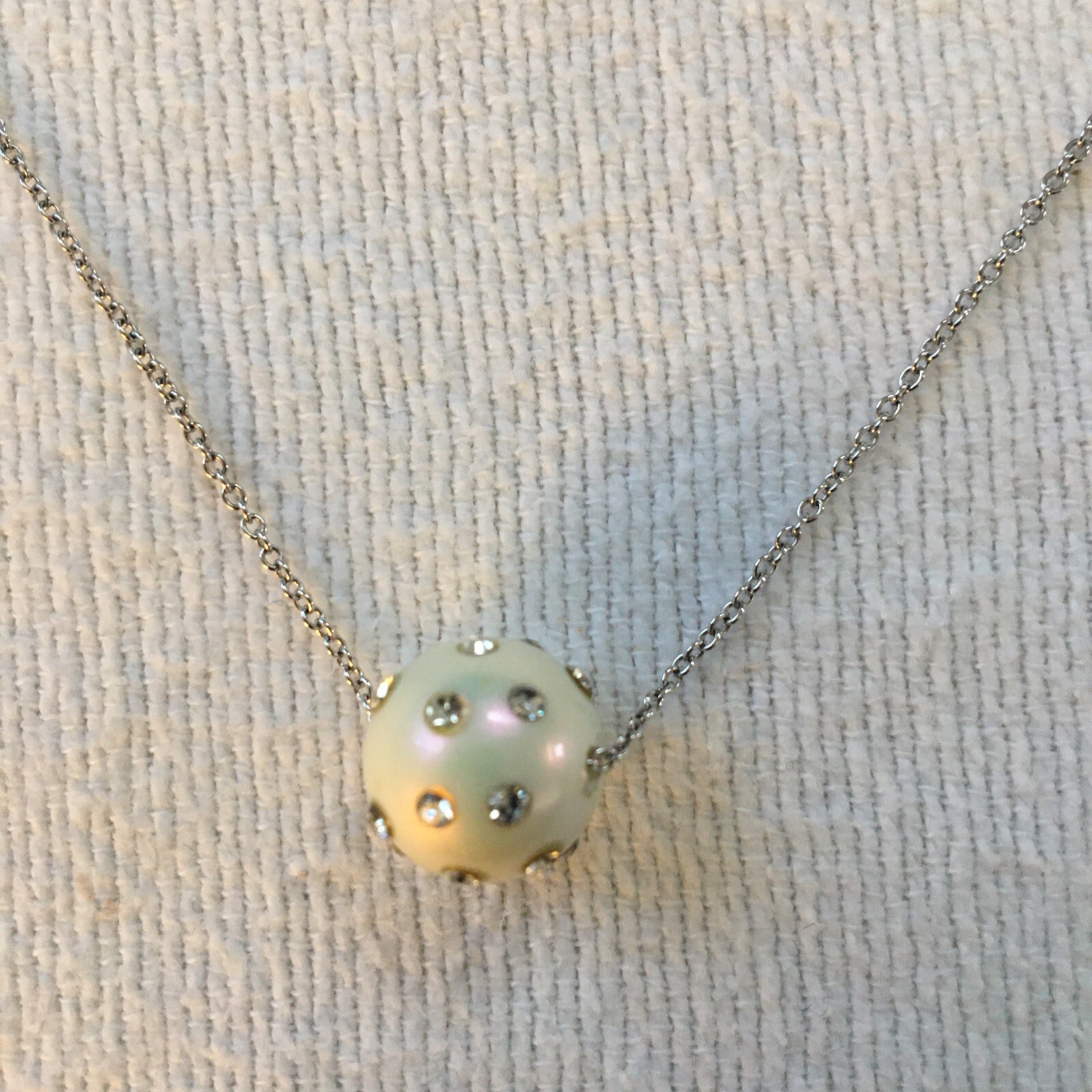 Sterling Silver CZ Studded White Sphere Necklace 18 Inch 925 Certified-image