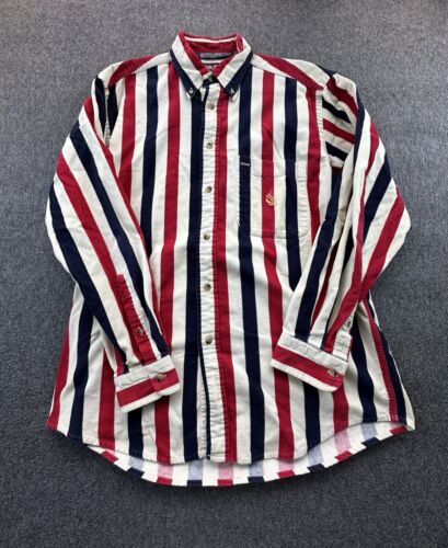 Nautica Shirt Mens Medium Red White Blue Striped Button Down Corduroy Vintage - Picture 2 of 11
