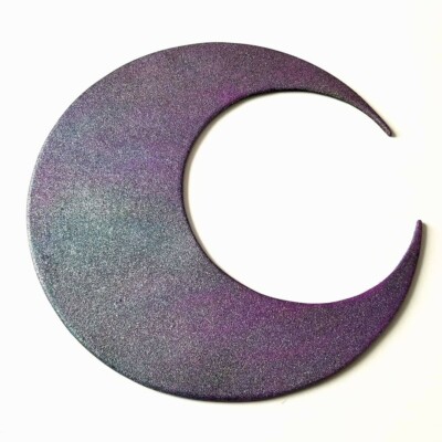 Wooden Moon Art Wall Decor Handmade Baby Nursery Glitter Purple Pink Hanging