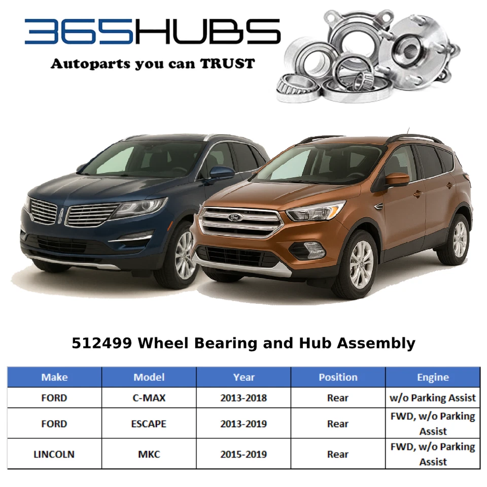 (2) Conjunto de buje de cojinete de rueda trasera | Ford Escape (2013-2019) y C-Max (13-18) Foto 2 de 4