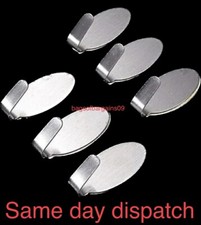 6 x Oval Self Adhesive Hooks Stainless Steel Strong Sticky Stick on Wall hook