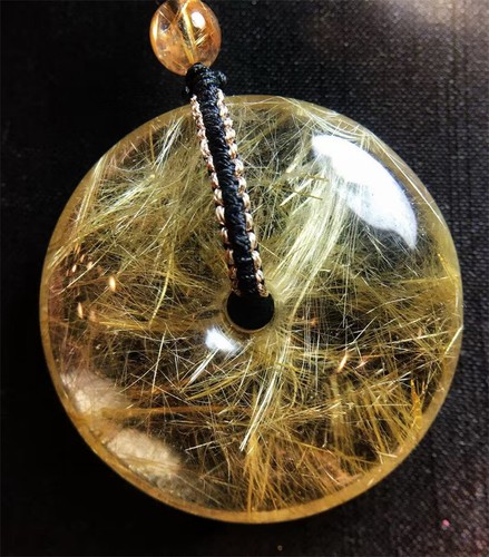 38g Quality Natural gold Rutilated Quartz Healing Crystal Peace Pendant - Picture 3 of 8