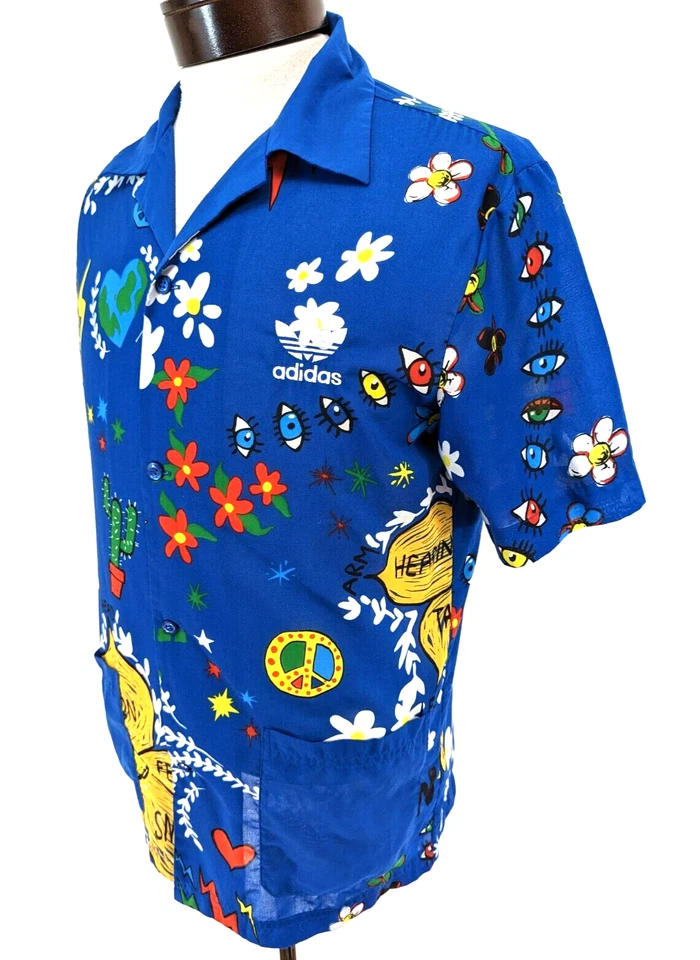 *RARE* ADIDAS Pharrell Williams Blue Floral Button Front Shirt SPIRIT Men's M * - Image 3 of 4