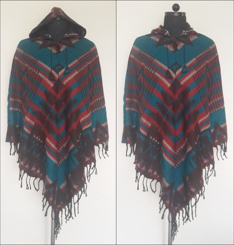 Hippie Style Unisex Woolen Acrylic Wool Warm Winter Hooded Pullover Poncho 8528 - 第 1/1 張圖片