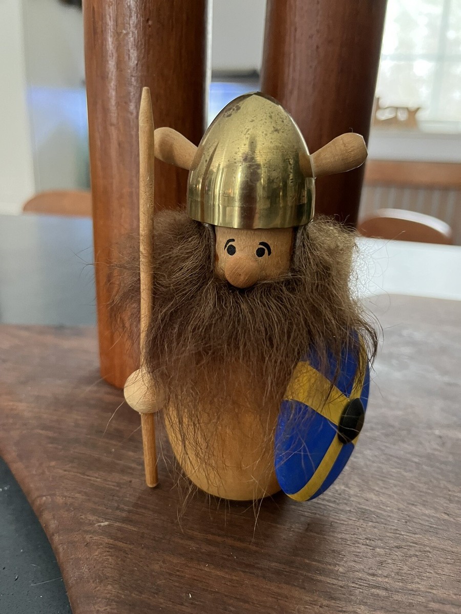 Vintage Sweden Viking fur beard figurine wood troll
