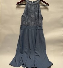 Kate Kasin Lace Overlay Dress Cut-Out Shoulder Crew Neck Defined Waist Small NWT