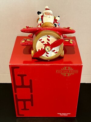 Fitz and Floyd Vintage Airplane Musical Santa In Plane Music Box   EUC!