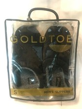 NEW GOLD TOE / GOLDTOE MEN'S BLACK SLIPPERS SZ SMALL 7-8 W/ NON-SLIP OUTSOLE
