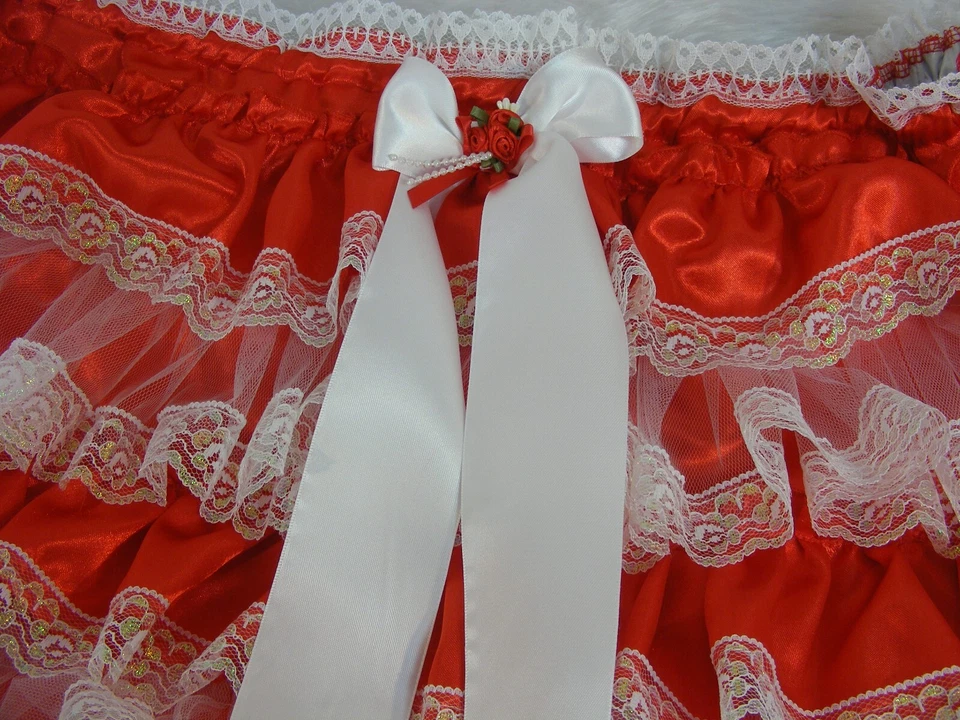 ADULTO BEBÉ SISSY rojo SATÉN VOLANTES TRASERO PAÑAL CUBIERTA BRAGAS DISFRAZ COSPLAY Foto 3 de 4