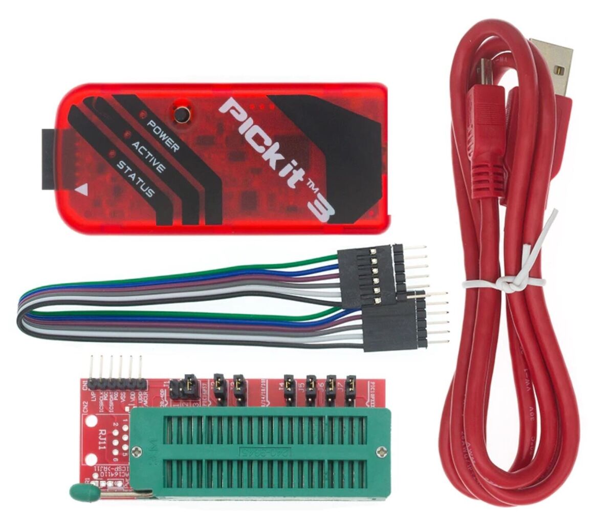 PICKit3 Microchip Programmer w/ USB cable, wires Pic Kit 3 and ICSP Socket PICKit3 Microchip Programmer w/ USB cable, wires Pic Kit 3 and ICSP Socket