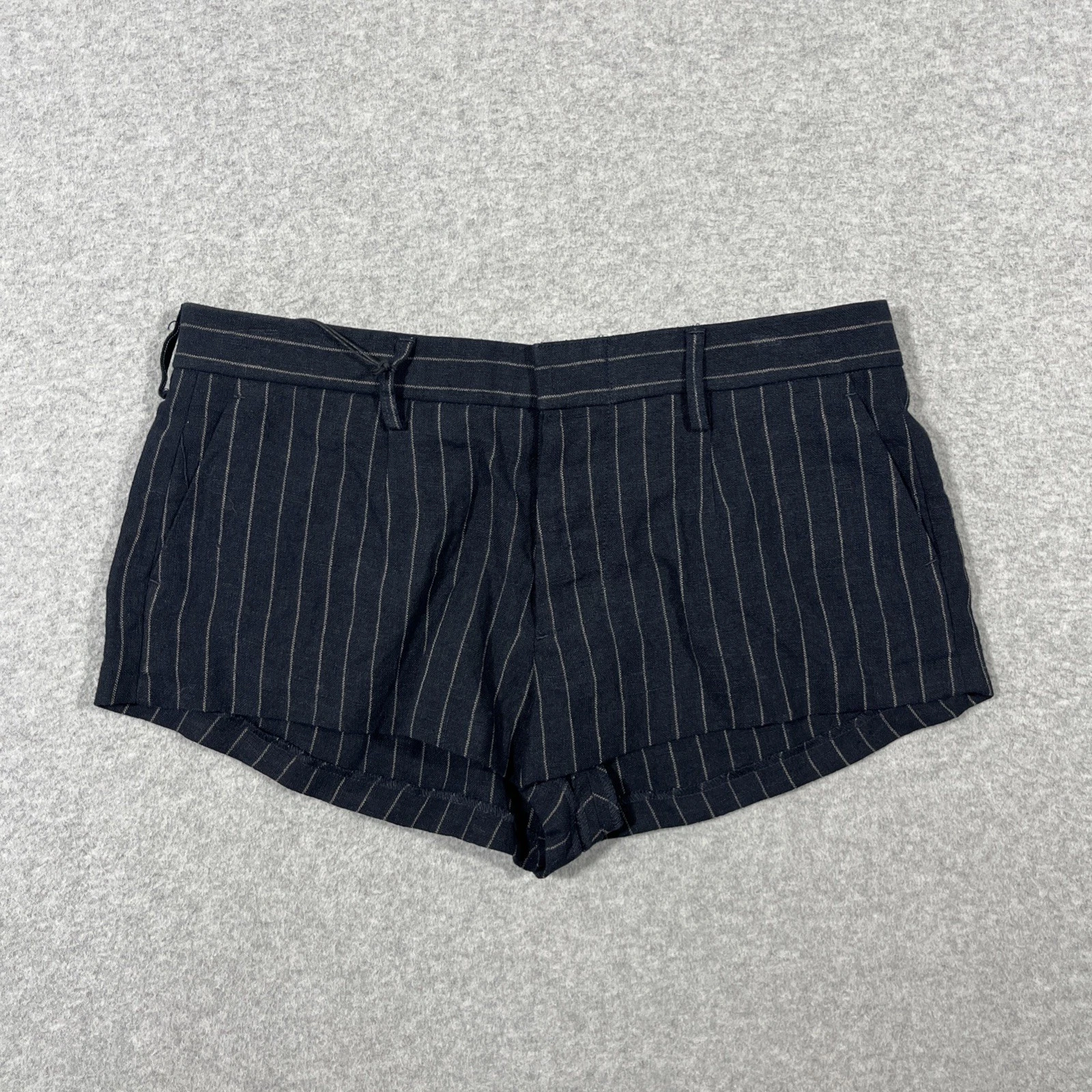 NWT R13 Women Sz 26 Tailored Micro Short Dark Navy Stripe 100% Linen Preppy $555