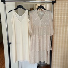 Johnny Was Raja Tiered Silk Midi Dress Size XS Fairy Feminine Cottagecore Ivory