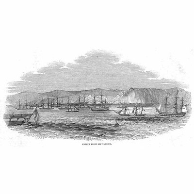 Marokko Die französische Flotte vor Tanger - antiker Druck 1844