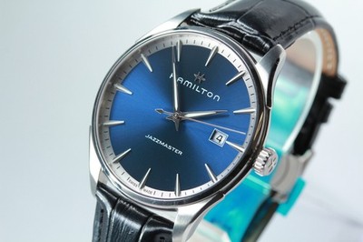 HAMILTON Jazzmaster Gent H324510 Blue Date Quartz Swiss Made Uhr [Box beschäd...