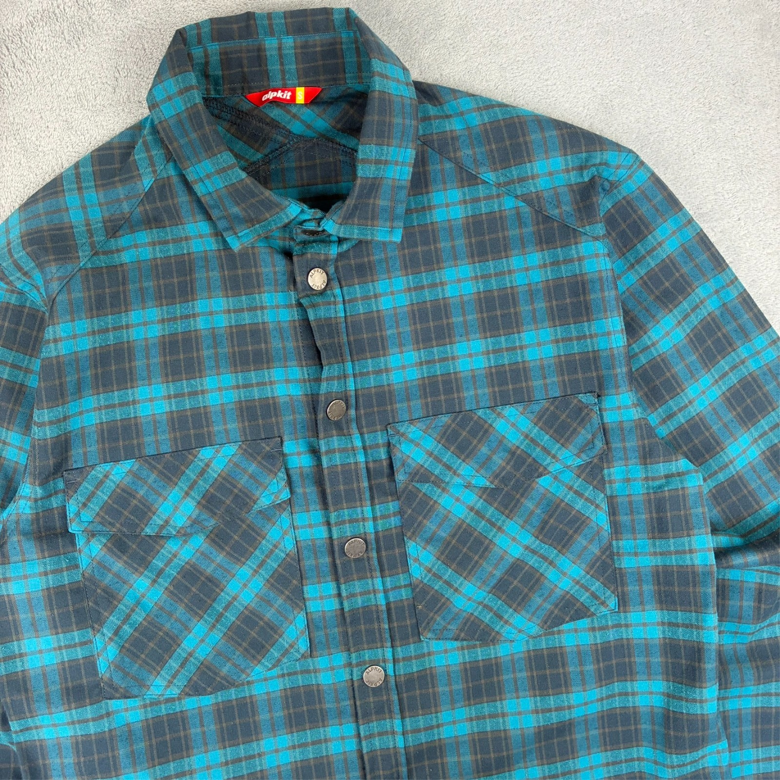 Vintage Alpkit 2000's Blue Tartan Plaid Snap Button Small Button Down L/S Shirt image 2