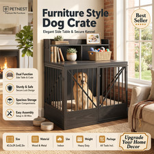43.3" Large Dog Crate Furniture Indoor Pet Resting House with Sunshade Fabric