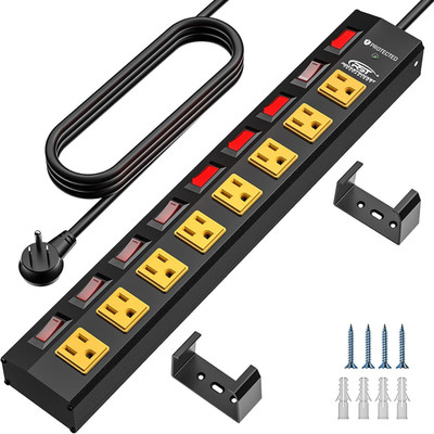 CRST 8 Outlet Heavy Duty Power Strip with Individual Switches, 15A/1875W Metal P