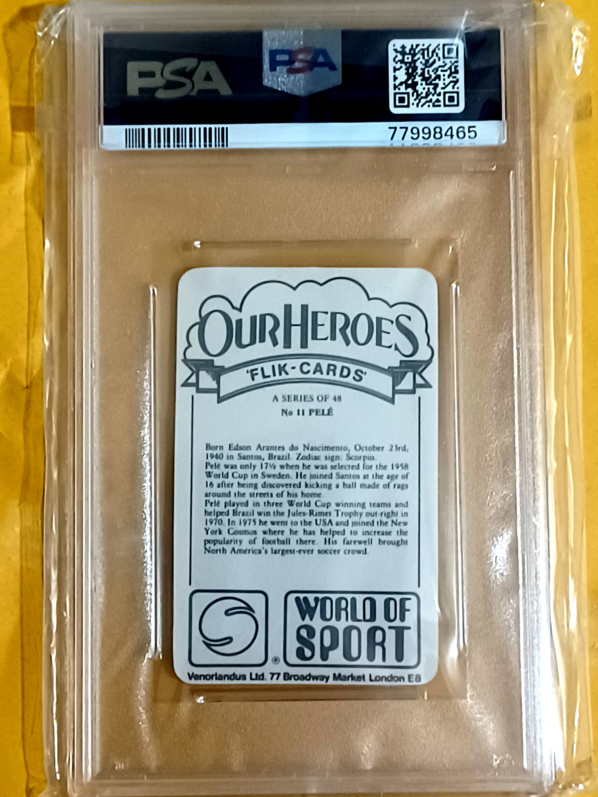 1979 VENORLANDUS LTD. #11 PELE OUR HEROES WORLD OF SPORT  PSA 9 MINT view 2