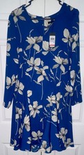 Tommy Hilfiger Blue Floral Crepe Long Sleeve A-Line Dress Women’s Size  6